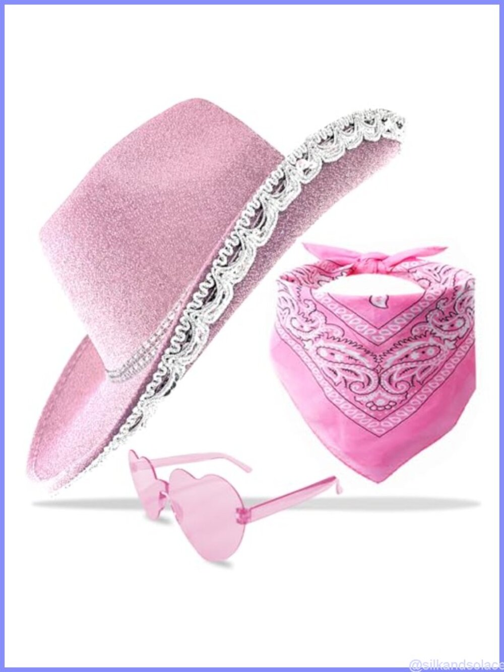 Glitter Cowboy Hat Set with Heart Sunglasses & Bandana Sequin Tiara